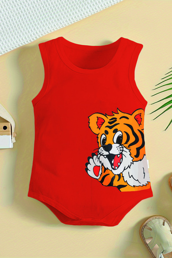 ADABEBEK 100% Cotton Printed Baby Bodysuit with Side Teddy Bear and Snap Fasteners 20500-1