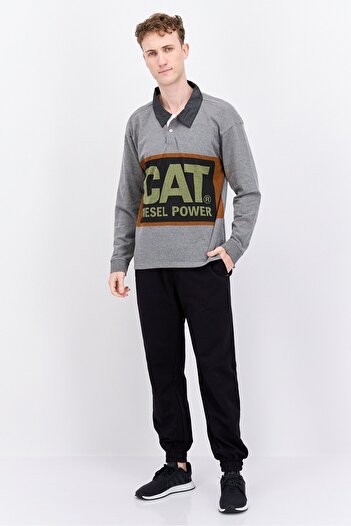 Caterpillar Men Sportswear Fit Long Sleeves Rugby Polo Shirt, Grey Combo