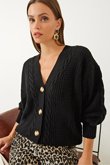 Bianco Lucci Women's Braided Knitwear Cardigan