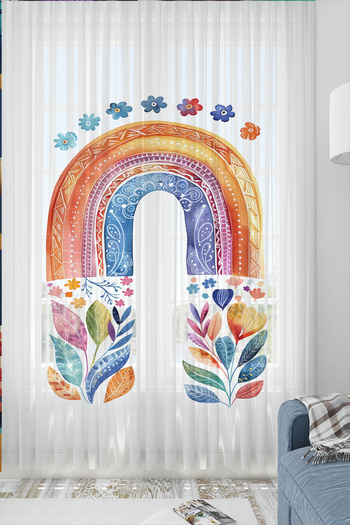 Else Dekor Boho Rainbow Watercolor Patterned Girl's Room Tulle Curtain 140X260Cm