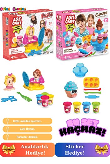 Doğan Oyuncak Dünyası Hairdresser and Cap Cake Play Dough Set - Play Dough Set - Dough Sets - Barber Dough and Food Dough