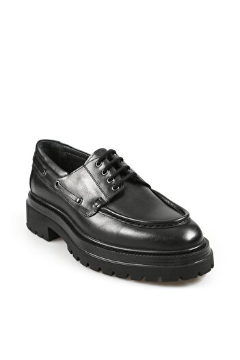 Jakamen Black 100% Leather Lace-Up Oxford Casual Shoes