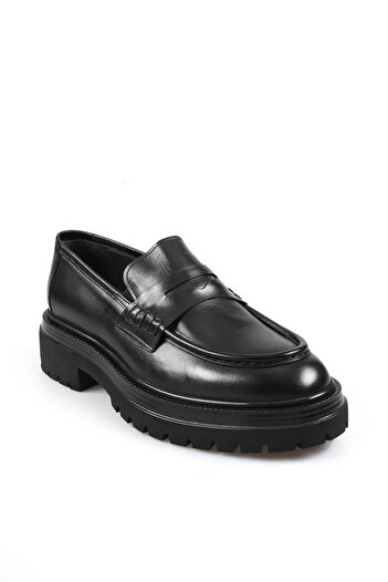 Jakamen Black 100% Leather High Sole Loafer Shoes
