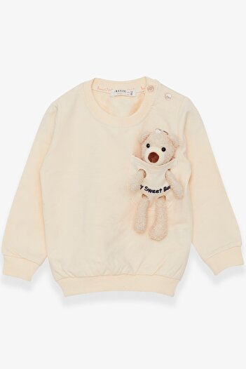 Breeze Girl's Sweatshirt with Teddy Bear Accessory, Age 1.5-5, Cream