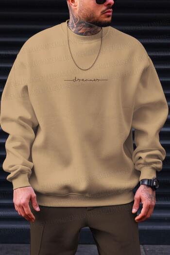 Millionaire Ανδρικό φούτερ Camel Dreamer Printed 0 Crew Neck Oversize Loose Loose Cut Fleece φούτερ