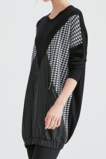 Tığ Triko Patchwork Knitwear Tunic Black