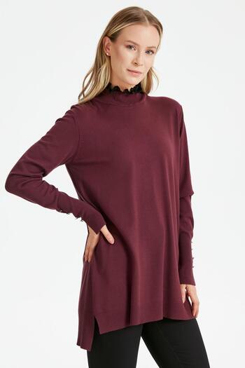 Tığ Triko KNITWEAR TUNIC CHIMNEY WITH RUFFLE DETAIL ON COLLAR