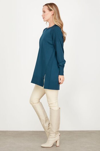 Tığ Triko Side Slit Rayon Tunic Oil
