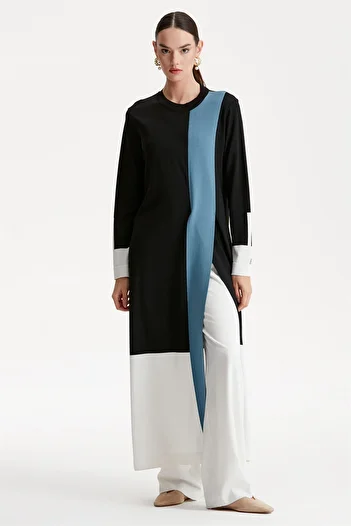 Tığ Triko Colorful Rayon Knitwear Tunic Dress Black