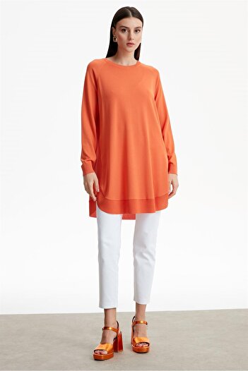Tığ Triko Ovel Sides Rayon Tunic Salmon
