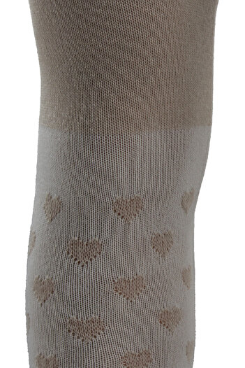 KARDEŞLER ÇORAP Beige Girl's Heart Patterned Cotton Pantyhose