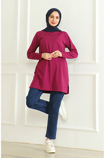 sefamerve 9140-02 Plum Slit Arabic Tunic