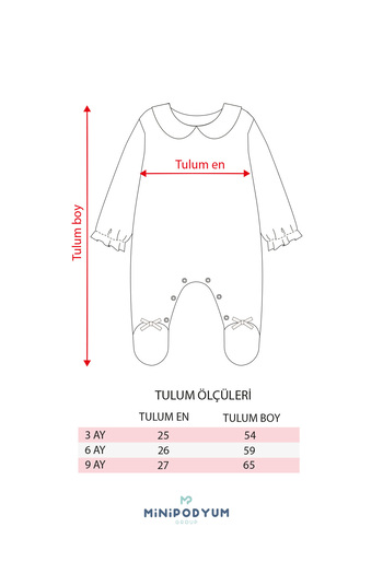 Minipodyum Long Sleeve 100% Cotton Baby Collar Gift Baby Girl Jumpsuit with Booties 3-9 Months
