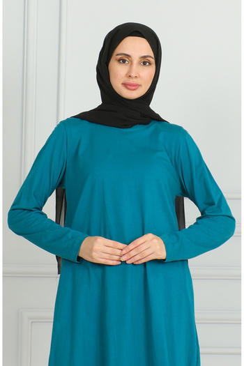 sefamerve Petrol Color Slit Long Tunic - 9141-04