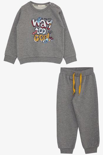 Breeze 1.5-5 Years Old Boys' Tracksuit Set - 3D, Text Printed, Dark Gray Melange