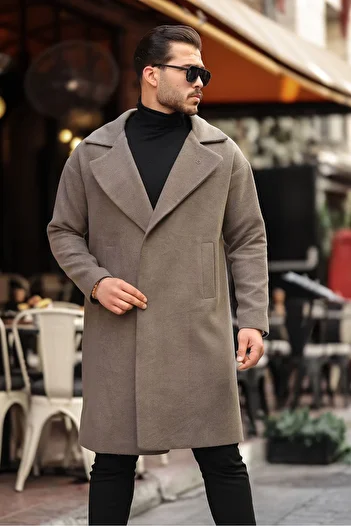 hello7 Men's Oversize Stamp Coat Army Green Loose Fit Long Quality Fabric