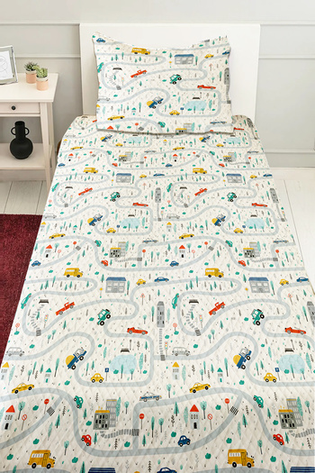 Else Dekor Car Driving Traffic Patterned Boys' Single Pique Set Quilted Bedspread