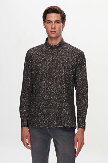 Twn Slim Fit Khaki Printed Shirt