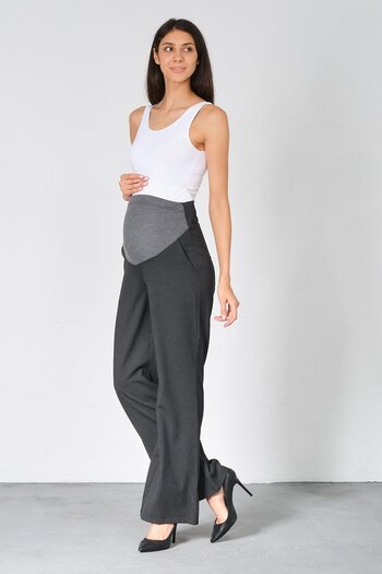 BUSA Pregnant Flexible Abdominal Banded Waist Adjustable Wide Leg Gabardine Trousers Anthracite
