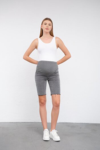 BUSA Anthracite Maternity Denim Shorts - Flexible, Adjustable Waist and Abdominal Band