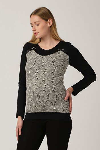 BUSA Black Maternity Blouse - Patterned