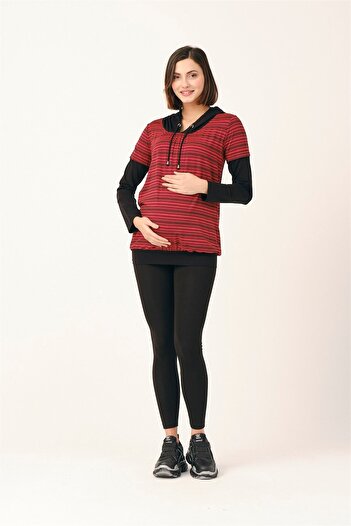 BUSA Women's Red Hooded Hat Maternity Tunic