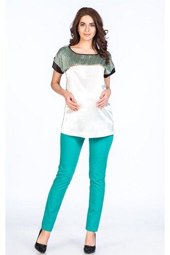 BUSA Maternity Blouse Collar Pattern Printed Model Green