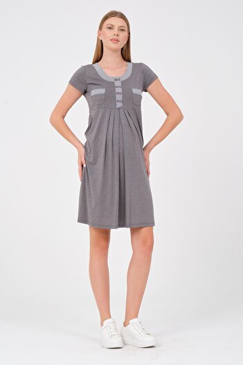 BUSA Gray Maternity Dress - Short Sleeve and Round Neck