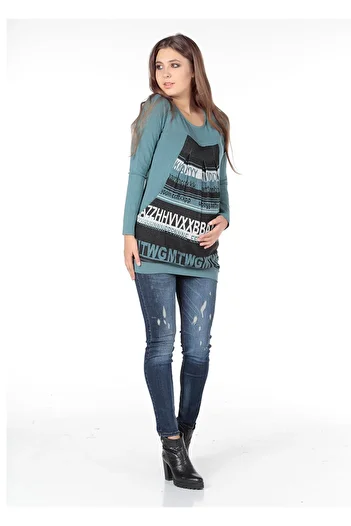 BUSA Green Knitted Panel Maternity Tunic - Plain Fabric