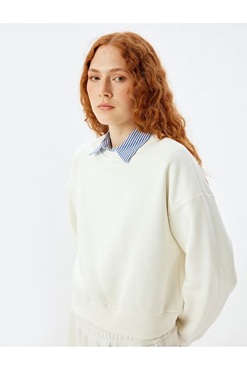 Koton Three Thread Ribbed Crew Neck Cotton Basic Sweatshirt