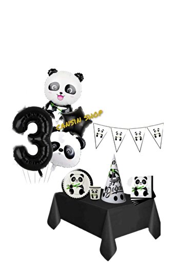 CANSIN 3 Year Old Panda Birthday Set for 8 People