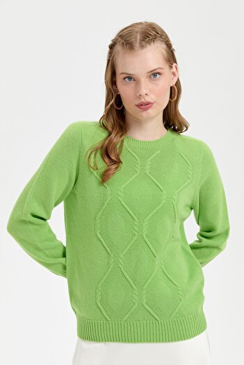 Desen Triko A.e.green Women's Wool Sweater - Zero Collar, Seamless, Diamond Knit Front Design