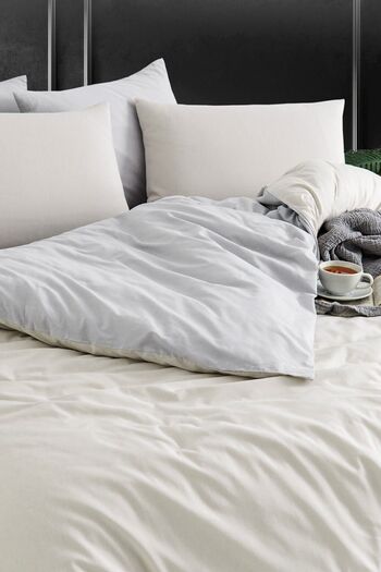 Tabu Home Beige Double Sided Yarn Painted Elastic Single Duvet Cover Set