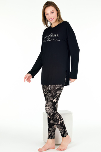 Jenny Daphne Viscose Fabric Floral Print Crew Neck Long Sleeve Top and Capri Lady Pajamas Set 11671