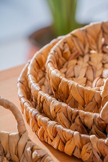 ACAR Wicker 4 Parça Hasır Yuvarlak Sepet