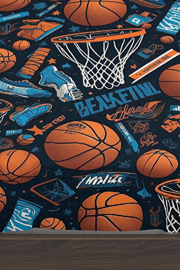 Else Dekor Basketbol Topları Desenli Erkek Çocuk Tek Kişilik Yastıklı Lastikli Çarşaf Takımı 100x200cm