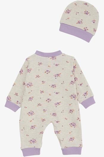 Breeze 0-6 Months Baby Girl Floral Patterned Jumpsuit - Beige Melange