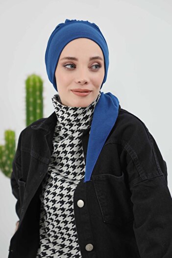 Aisha's Design Winter Hijab with Tail, B-49Rb, Dark Blue