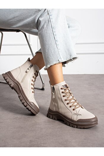 Alemdar Shoes FEMME Krem Fermuar Detaylı Kadın Bot