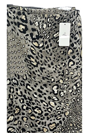 AFA Fusta maxi din satin cu imprimeu leopard antracit - linie A