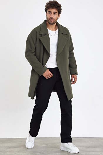 MADZEYMODA New Season Men's Lined Knitted Khaki Green Stamp Coat Mz56118