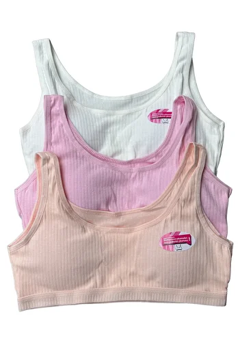 Dondeza 3-Piece Young Girl Pastel Color Ribbed Thick Strap Padded Training Bra