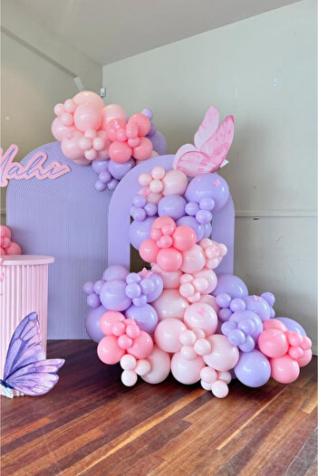 Çemrek Süs Parti Pink Lilac Balloon Chain Set Including 103 Jumbo Balloons