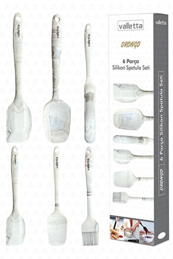 valletta Drongo Heat Resistant Fireproof Non-Stick Silicone Spatula Set 6 Pieces Gray Marble