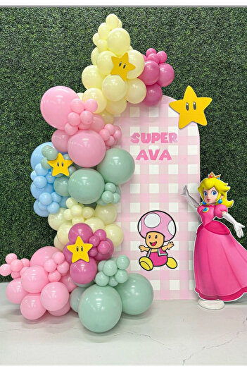 Çemrek Süs Parti Pink Yellow Green Balloon Chain Set Including 103 Jumbo Balloons