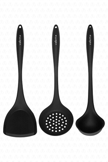 valletta Navas Heat Resistant Fireproof Non-Stick 3 Piece Silicone Serving Cooking Set Black