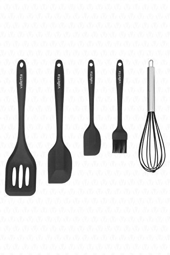 valletta Hidalgo Heat Resistant Fireproof Non-Stick 5 Piece Silicone Cooking Serving Set Black