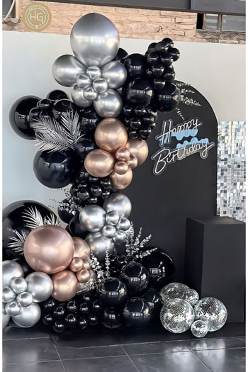 Çemrek Süs Parti Black Silver Rose Chrome Balloon Chain Set 103pcs Jumbo Balloons Included