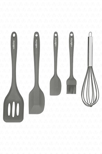 valletta Hidalgo Heat Resistant Fireproof Non-Stick 5 Piece Silicone Cooking Serving Set Gray
