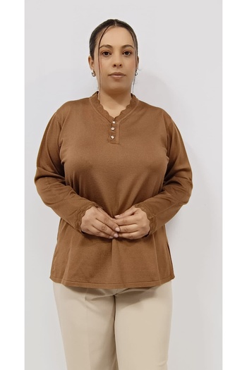 AKŞEN GİYİM LARGE SIZE THIN CORRATED COOL STRING FABRIC 70 CM COLLAR AND ARM LACE DETAIL LONG SLEEVE MOTHER BLUZ